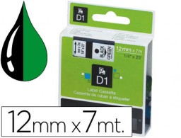 Cinta Dymo D1 12mm. x 7m. plástico verde tinta negra 45017